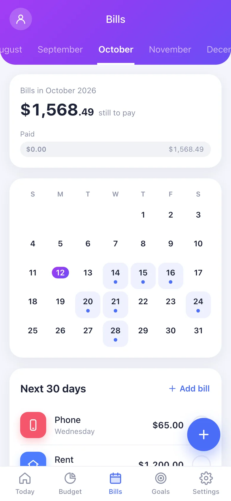 Bills calendar